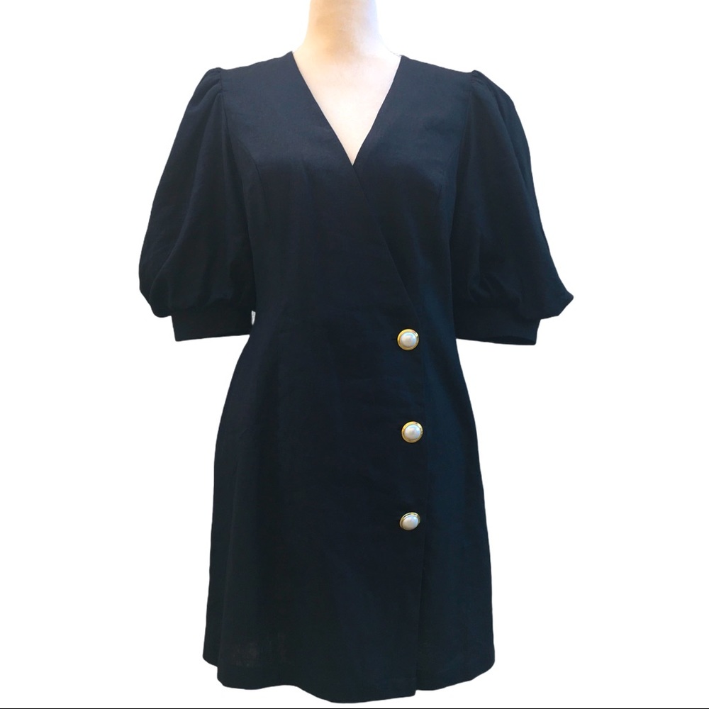 ASOS Design Button Wrap Dress With Puff Sleeves